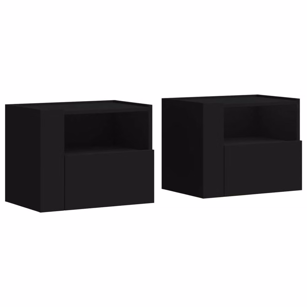 Berkfield Home Set of 2 Decorative Wall-mounted Bedside Cabinets, Black, W: 45 cm, D: 30 cm, H: 35 cm – 2