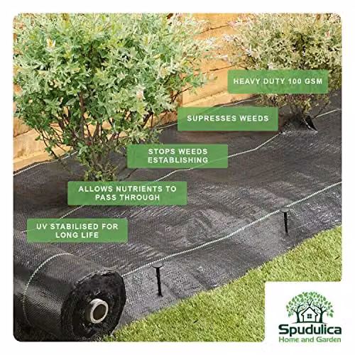 Spudulica Black Woven Landscape Fabric Weed Control Membrane, W: 1 m, L: 50 m – 6