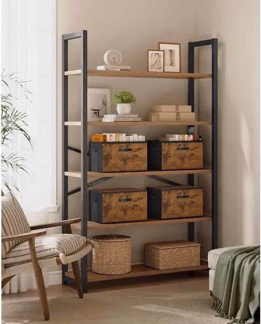 The Bazaarist Set of 6 Foldable Fabric and Cardboard Storage Boxes with Lids and Handles, Brown, W: 40.0 cm, D: 30.0 cm, H: 25.0 cm
