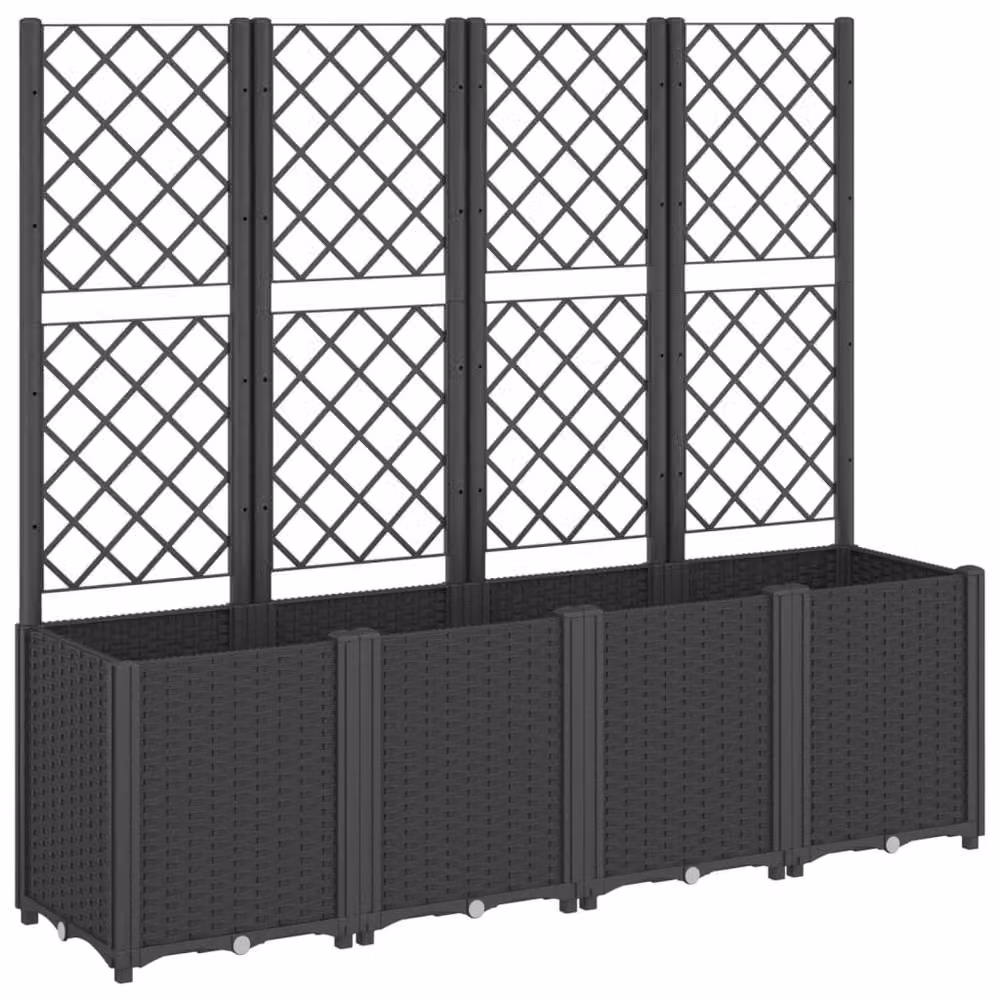 Berkfield Home Garden Planter with Trellis in Black, W/D/H: 160 x 40 x 140 cm – 2