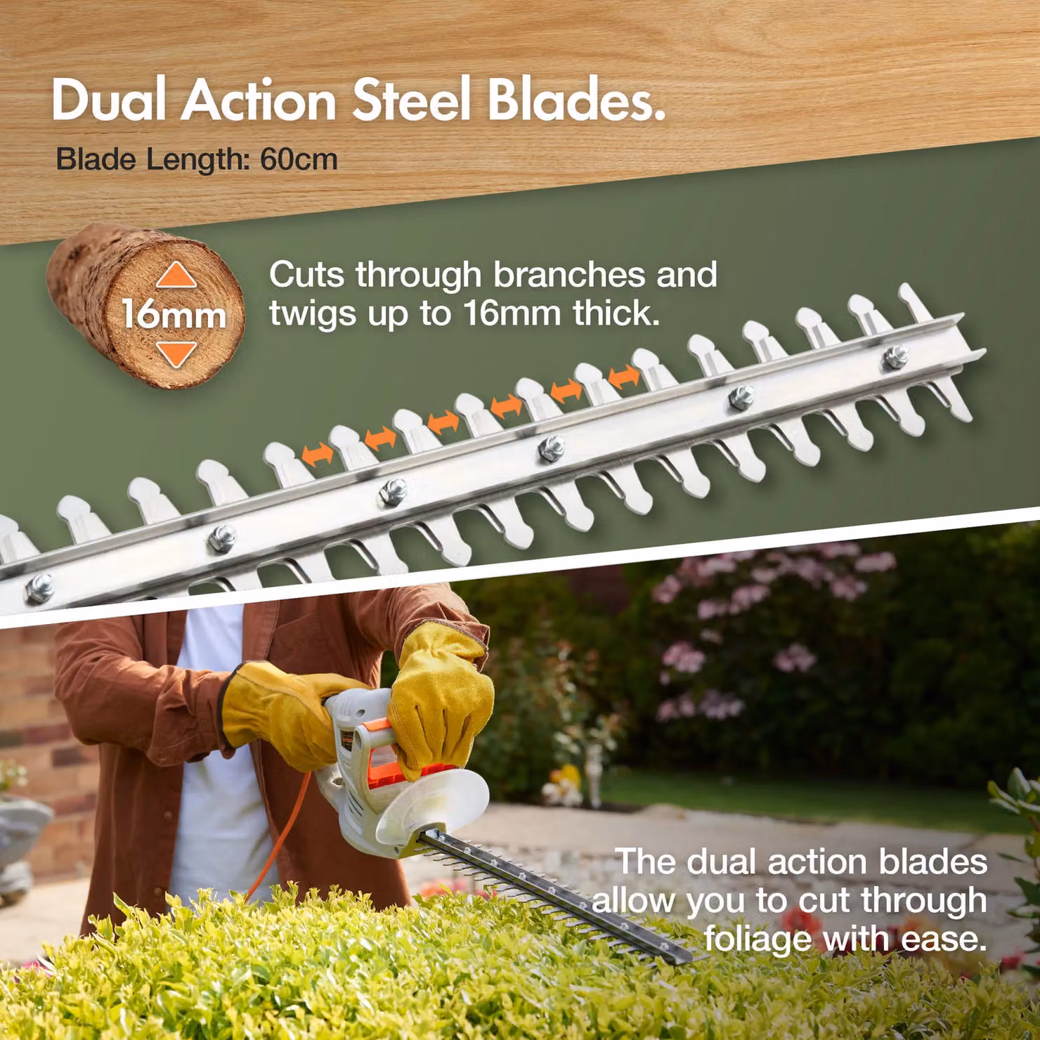 VonHaus 550W Corded Reciprocating Hedge Trimmer in Grey – 2