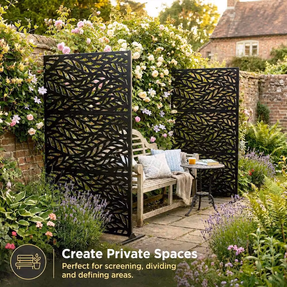 Nicoman Metal Leaf Pattern Privacy Screen, Black, W/H: 90 x 180 cm – 4