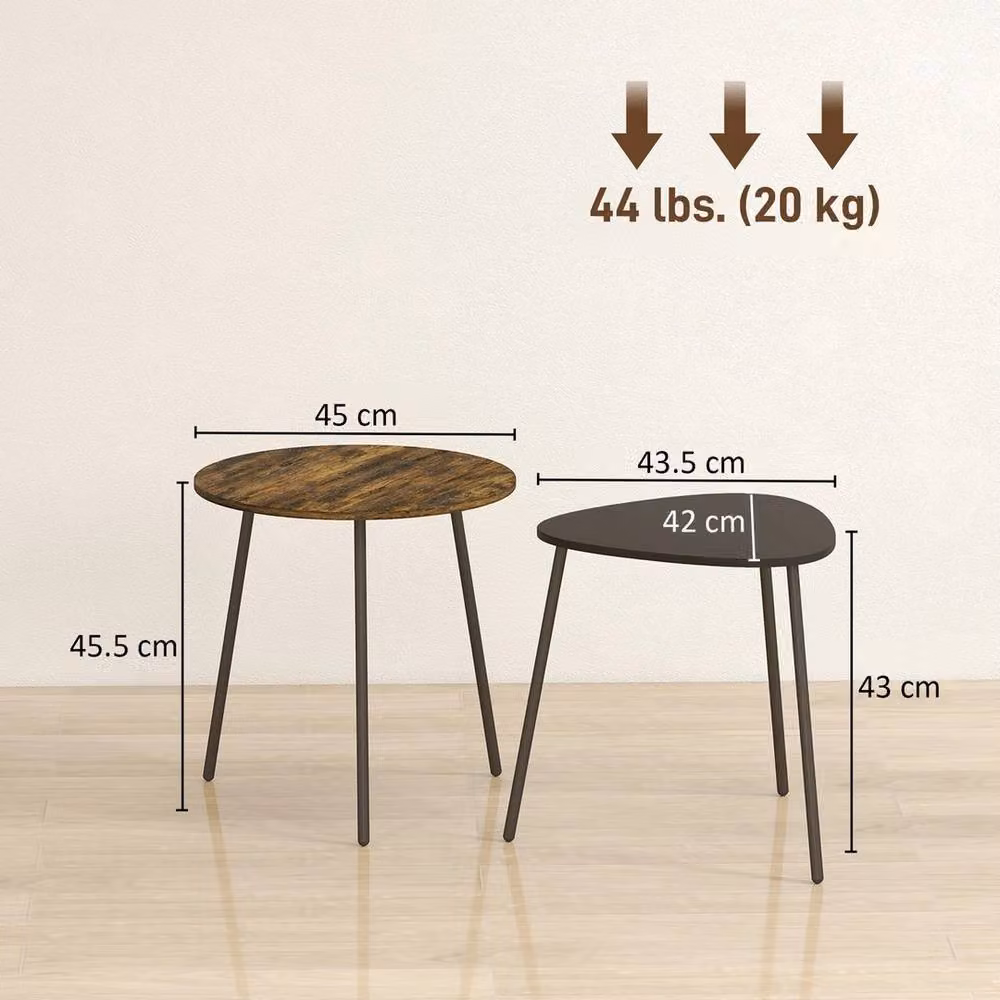 Havendro Nest of 2 Round Nesting Side Tables in Rustic Brown and Black with MDF and Metal Construction – 2