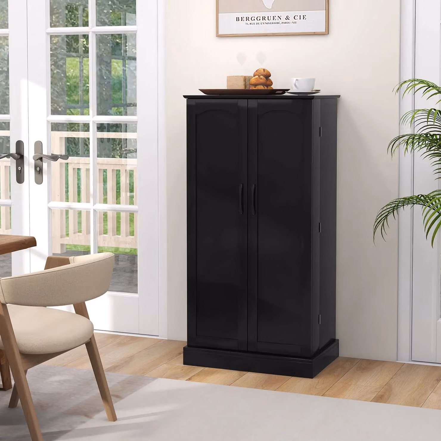 Gymax Black Minimalist Kitchen Pantry Cabinet with Adjustable Internal Shelves and 2 Hinged Doors – 5