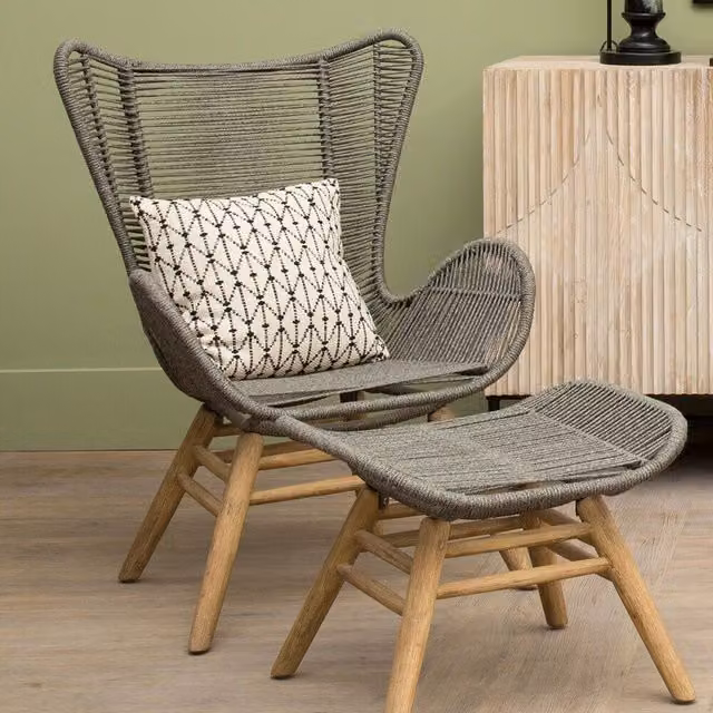 Orsina Rope Lounge Chair and Footstool in Grey – 1