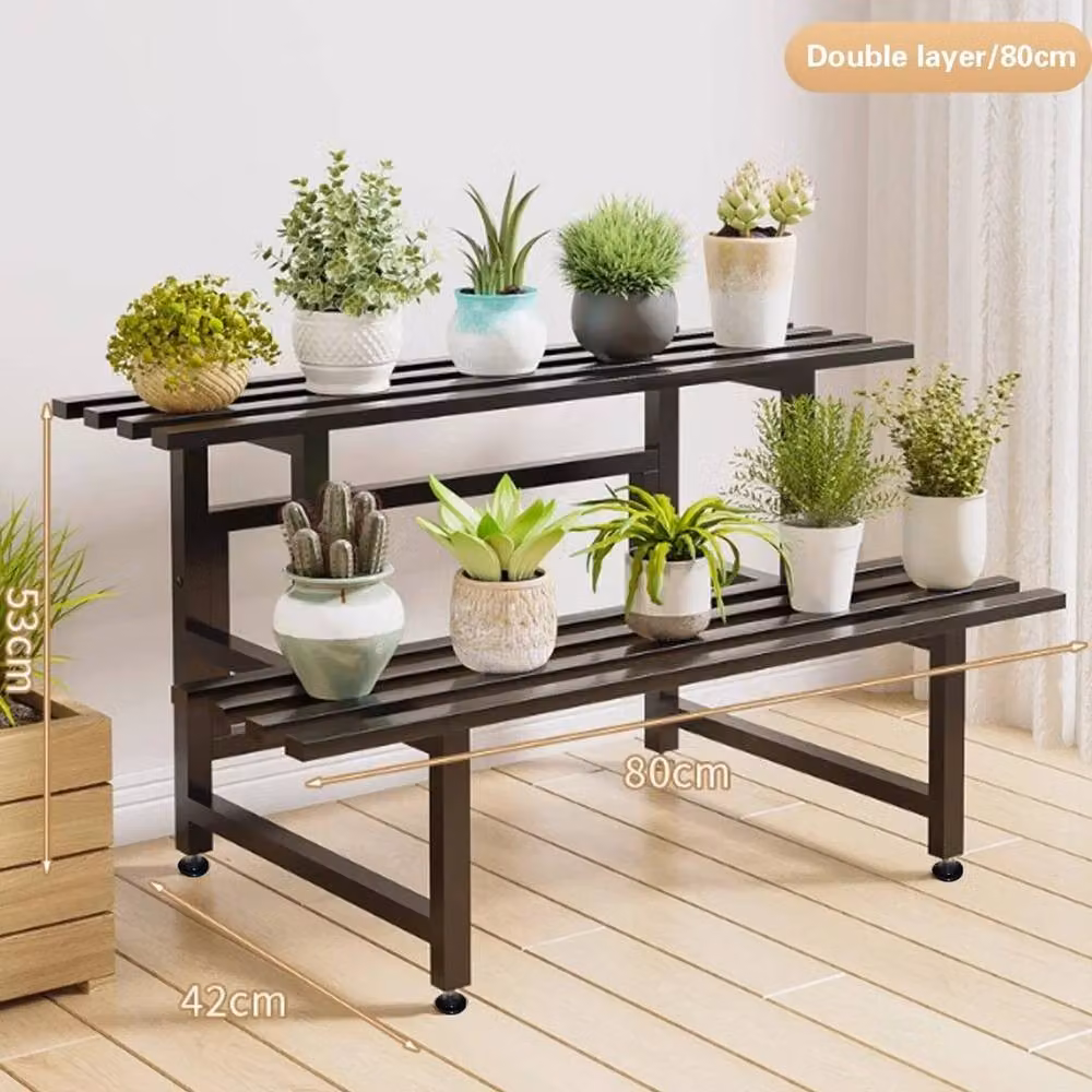 SPETLEK Double Layer Metal Plant Stand in Matt Black, W/D/H: 42.0 x 53.0 x 80.0 cm – 4