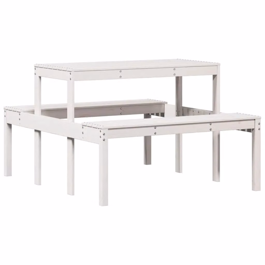 Berkfield Home White Rustic Solid Wood Pine Picnic Table W/D/H: 110 x 134 x 75 cm – 2
