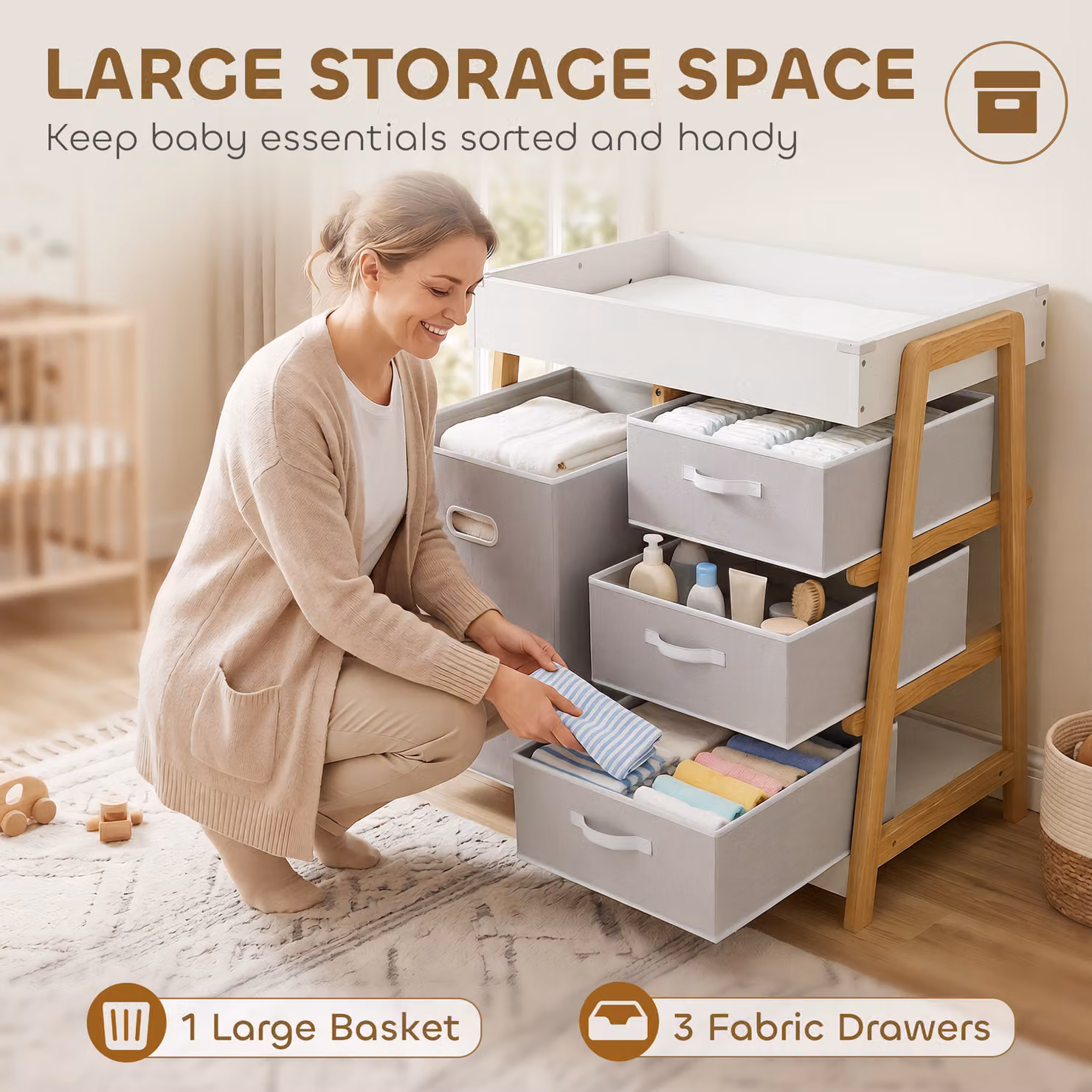 AIYAPLAY Baby Changing Table with 3 Drawers, Large Storage Basket and Waterproof Changing Mat, White – 2