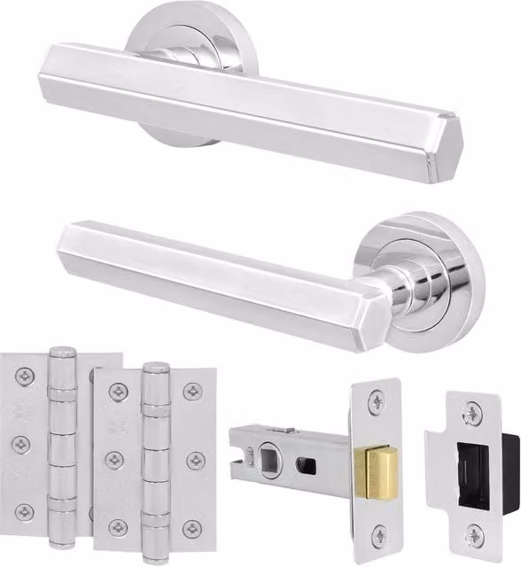 AFIT Polished Chrome Aluminium Door Handle Latch Set in Silver, 150 x 150 mm – 1