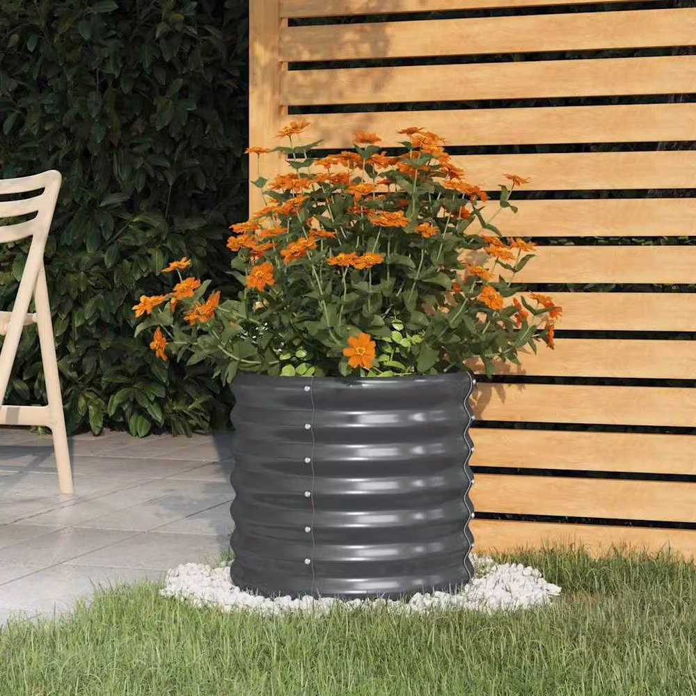 Berkfield Home Anthracite Black Powder-coated Steel Garden Planter Tub W/D/H: 40 x 40 x 36 cm – 2