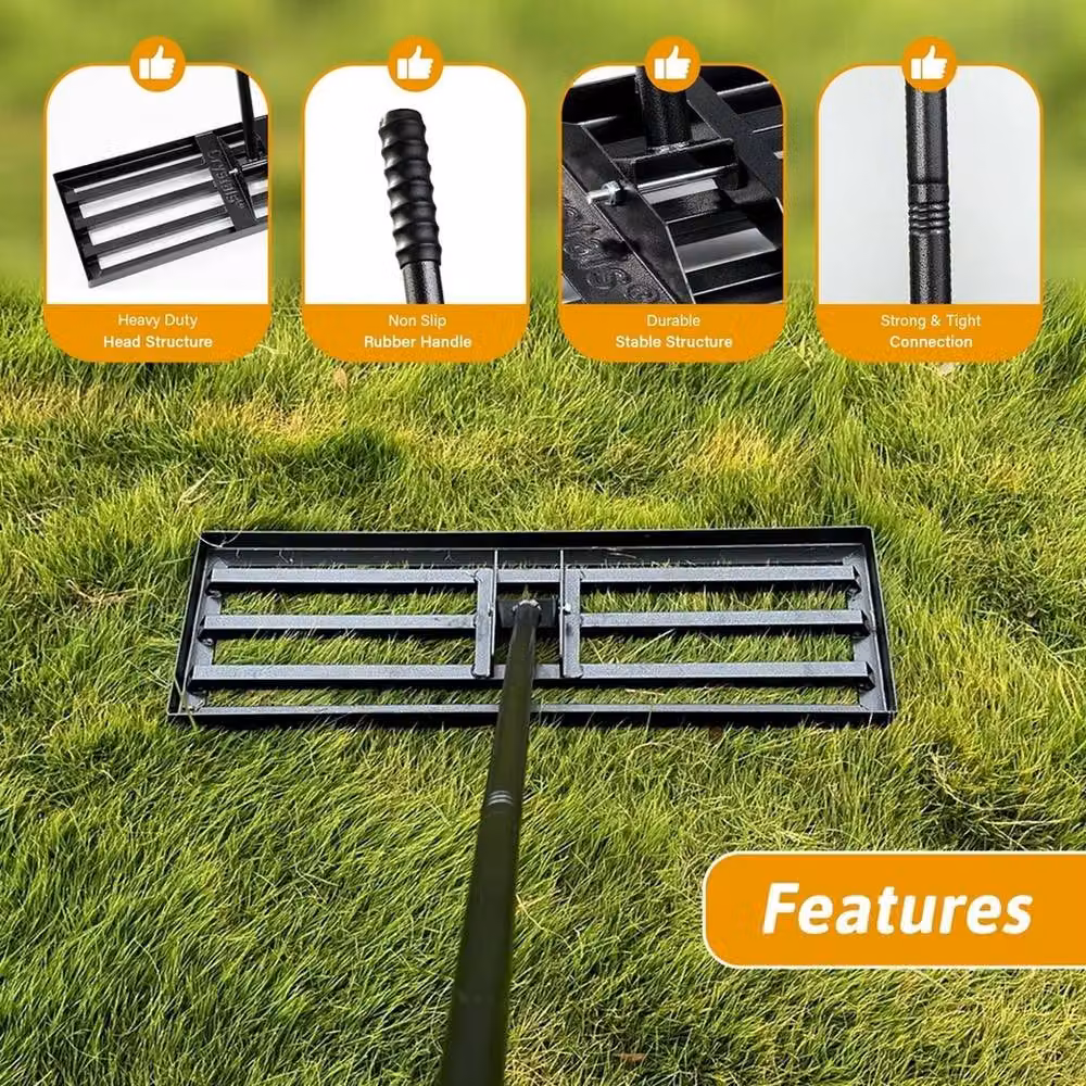 EONLION Black Lawn Leveling Rake Manual Steel and Aluminium Tool – 2