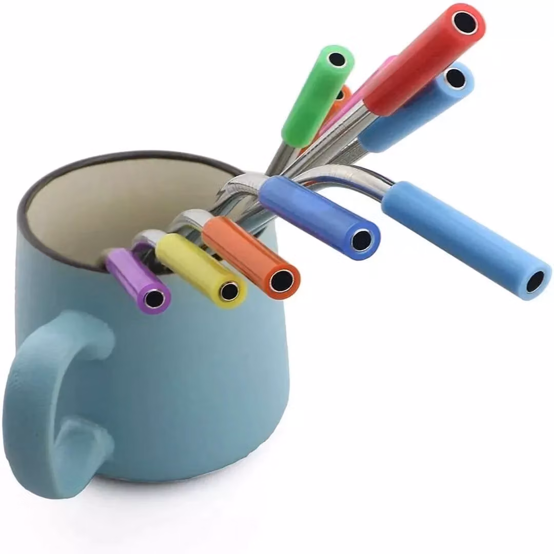VOGREX Set of 10 Durable Stainless Steel Metal Drinking Straws in Silver and Multicolour – 2