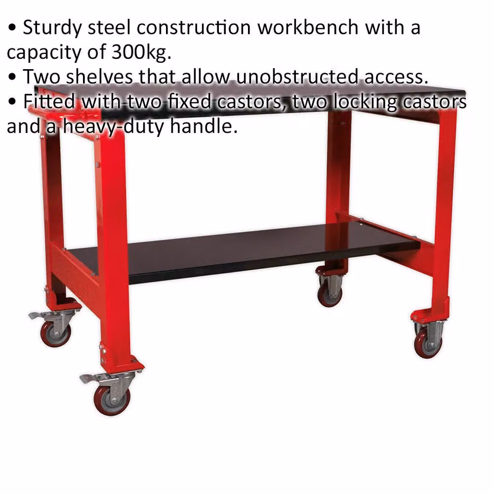 Loops Red Steel 2 Level Mobile Workbench with 300kg Weight Limit – 2