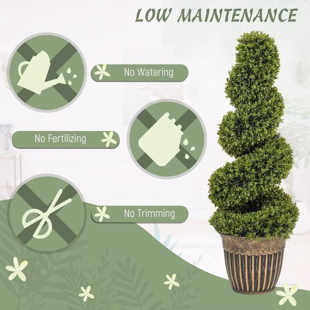 Wyld Haus Set of 2 Artificial Spiral Boxwood Topiary Trees in Pots, Height: 90 cm, Light Green – 6