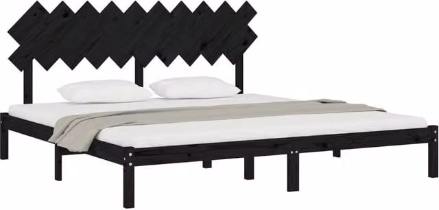 Berkfield Home Beautiful Bed Frame in Black Solid Pine Wood, W/D/H: 200 x 200 x 205.5 cm – 1