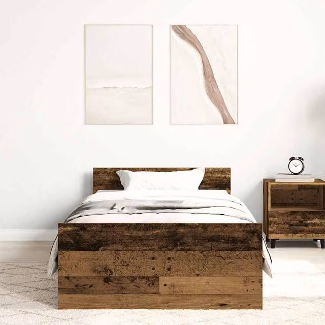 Berkfield Home Durable Single Bed Frame in Brown Old Wood, W/D/H: 90 x 190 x 50 cm