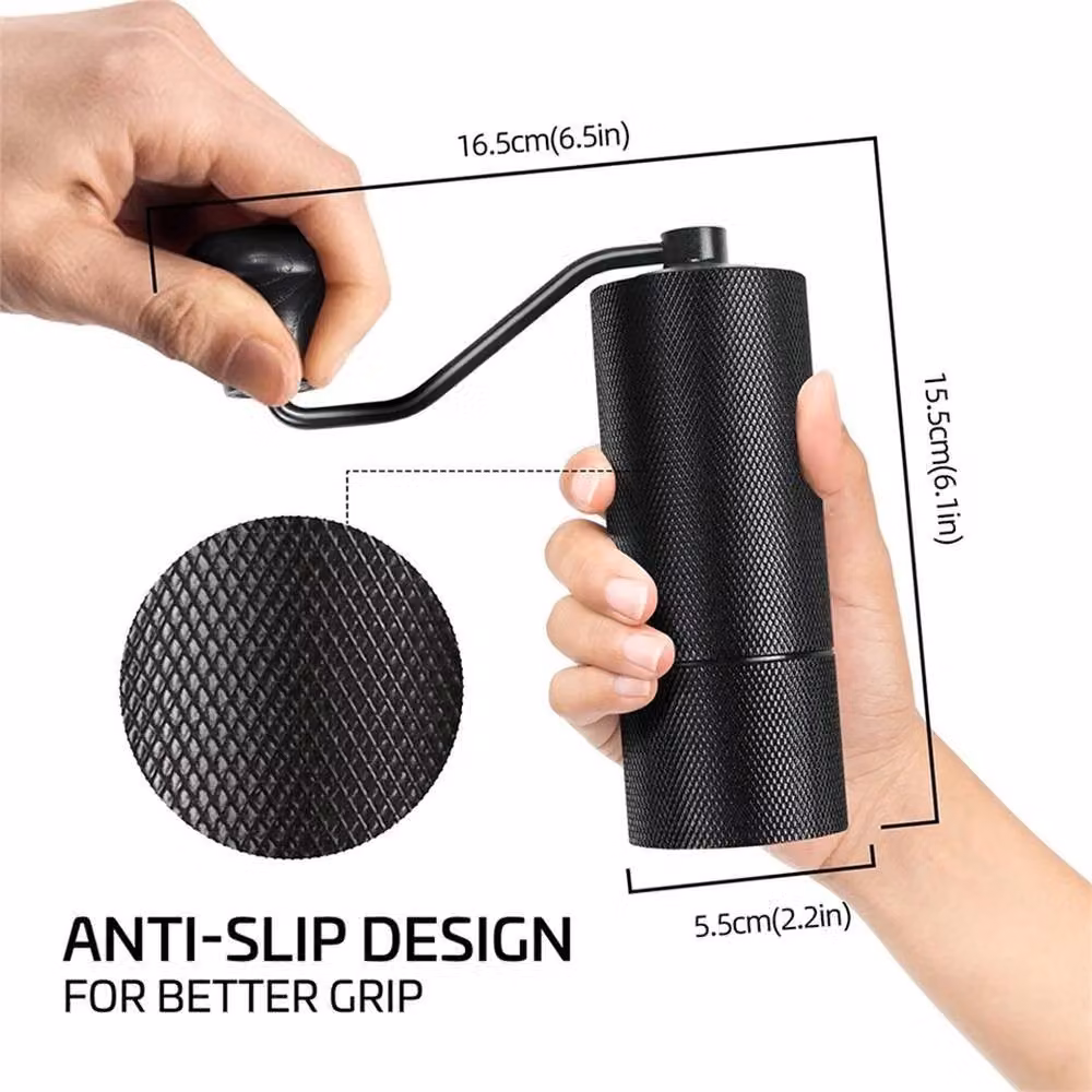 Nordara Manual Portable Coffee Grinder in Black and Silver Stainless Steel, H: 15.5 cm, W: 10 cm, D: 15 cm – 2