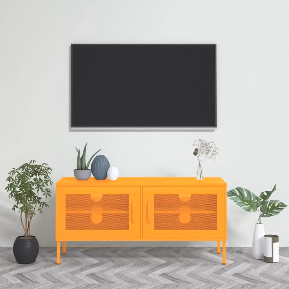 Berkfield Home Industrial Metal TV Cabinet in Mustard Yellow, W/D/H: 105 x 35 x 50 cm – 2
