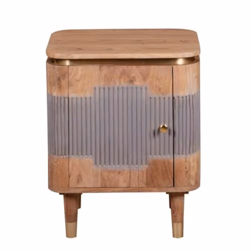Indian Hub Acacia Wood Bedside Table, Brown, W: 50 cm, D: 50 cm, H: 60 cm