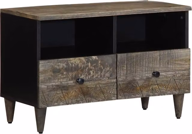 Berkfield Home Light Grey Mango Wood TV Cabinet W/D/H: 70 x 33.5 x 46 cm