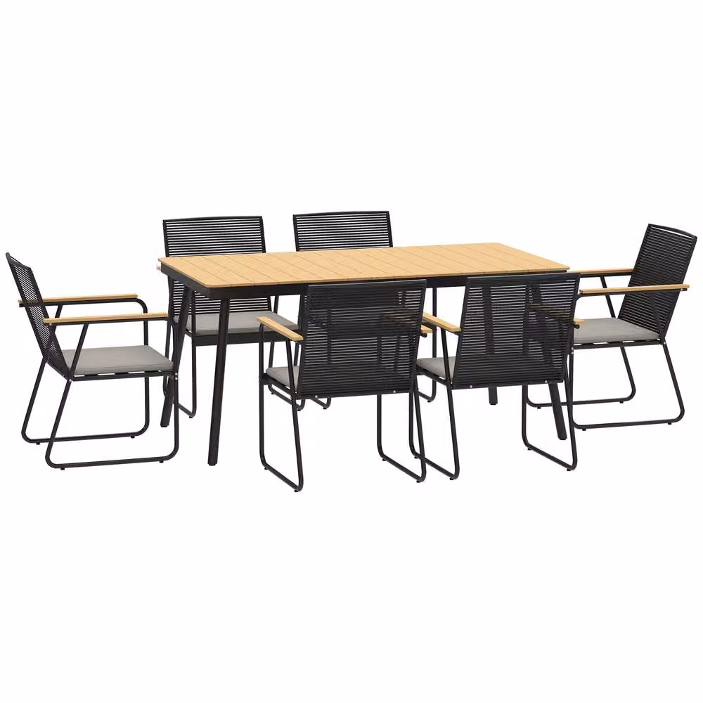 STILVORA 6-Seater Modern Garden Dining Set with Cushions in Natural Wood and Black – 4