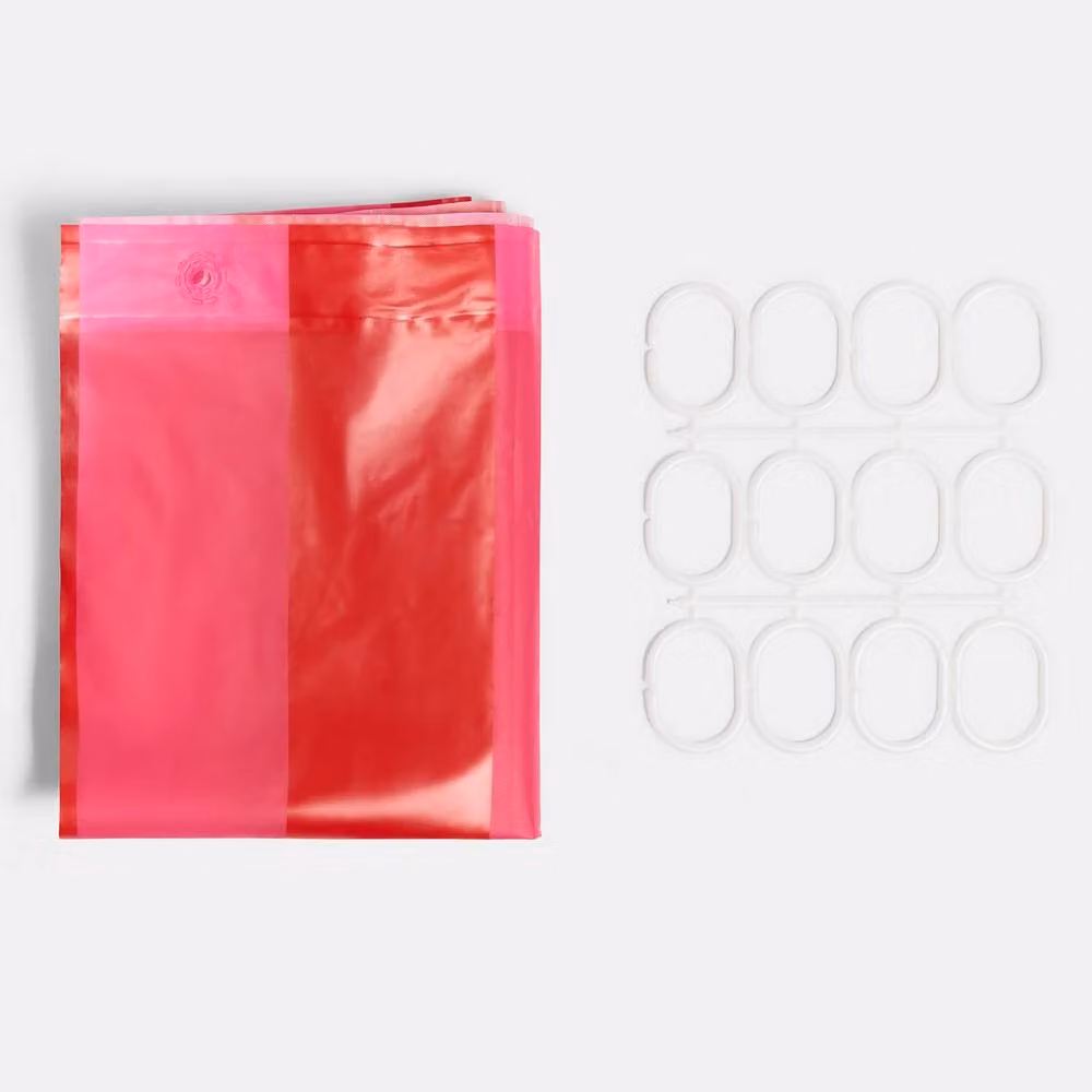 OHS Striped Pink and Multicolour Polyester Shower Curtain, Waterproof and Mould Resistant with Weighted Hem, W/H: 180 x 180 cm – 3