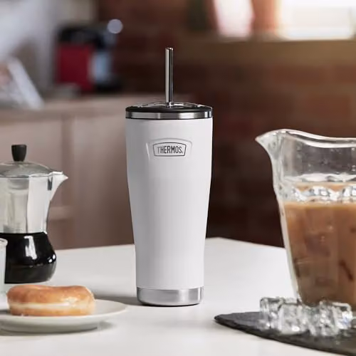 Thermos Icon Series Stainless Steel Travel Mug with Straw, White, 710ml – 4