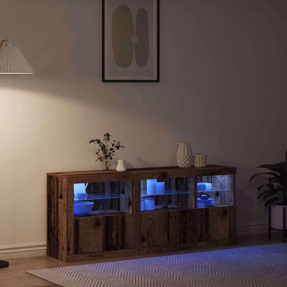 Berkfield Home Rustic Old Wood Sideboard with Integrated LED Lights in Brown, W: 162 cm, D: 37 cm, H: 67 cm – 5