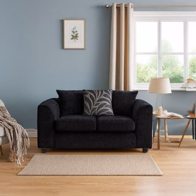 Furnishings For Less UK Zina 2 Seater Chenille Fabric Sofa in Black