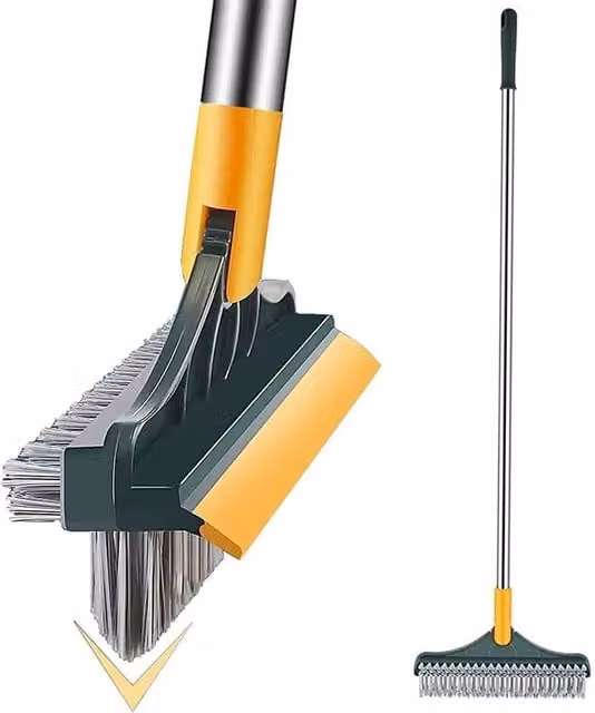 EONLION 3-in-1 Yellow Floor Scrub Brush with Telescopic Handle and Scraper, Length: 100 cm – 1