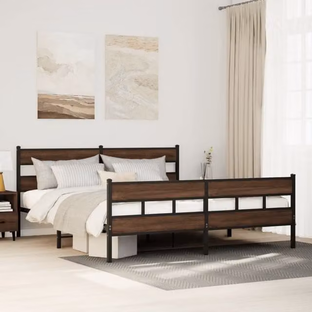 Berkfield Home Metal Bed Frame in Brown Oak, W/D/H: 180 x 200 cm, Super King
