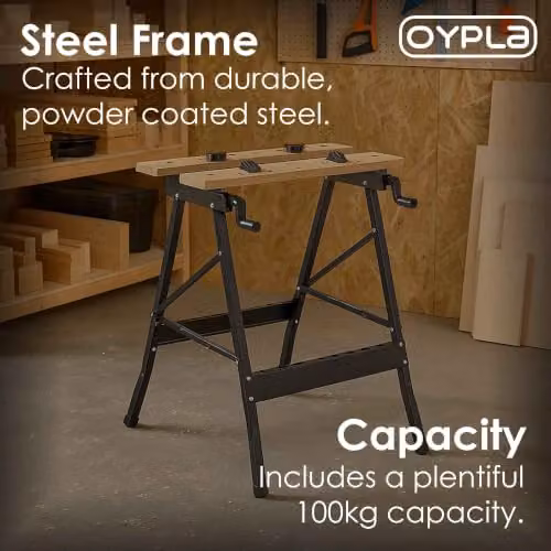 Oypla Foldable Trestle Workbench in Black with 100kg Capacity – 2