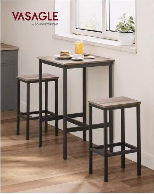 VASAGLE Industrial Bar Table and Stools Set, Brown