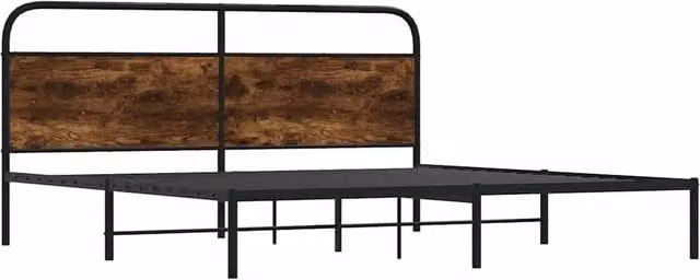 Berkfield Home Metal and Oak Bed Frame in Brown, 200 x 200 cm