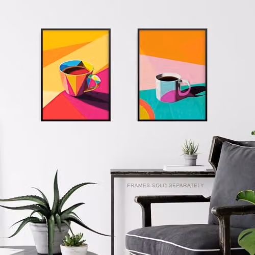 Artery8 Set of 3 Multicolour Geometric Graphic Coffee Cup Abstract Wall Art Paper Posters, W/H: 30.0 x 30.0 cm – 5
