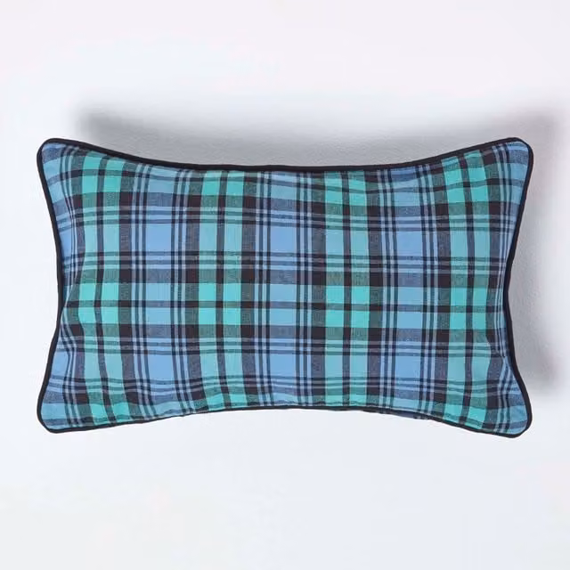 Homescapes Blue Cotton Rectangular Cushion Cover, W: 50 cm x H: 50 cm