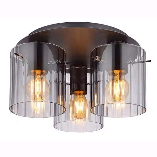Netlighting Tulivar Cluster Ceiling Light in Grey with 3 Smoky Glass Shades, Diameter: 37 cm