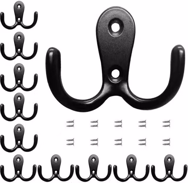 SPETLEK 10-Piece Double Metal Hat and Coat Hooks in Black