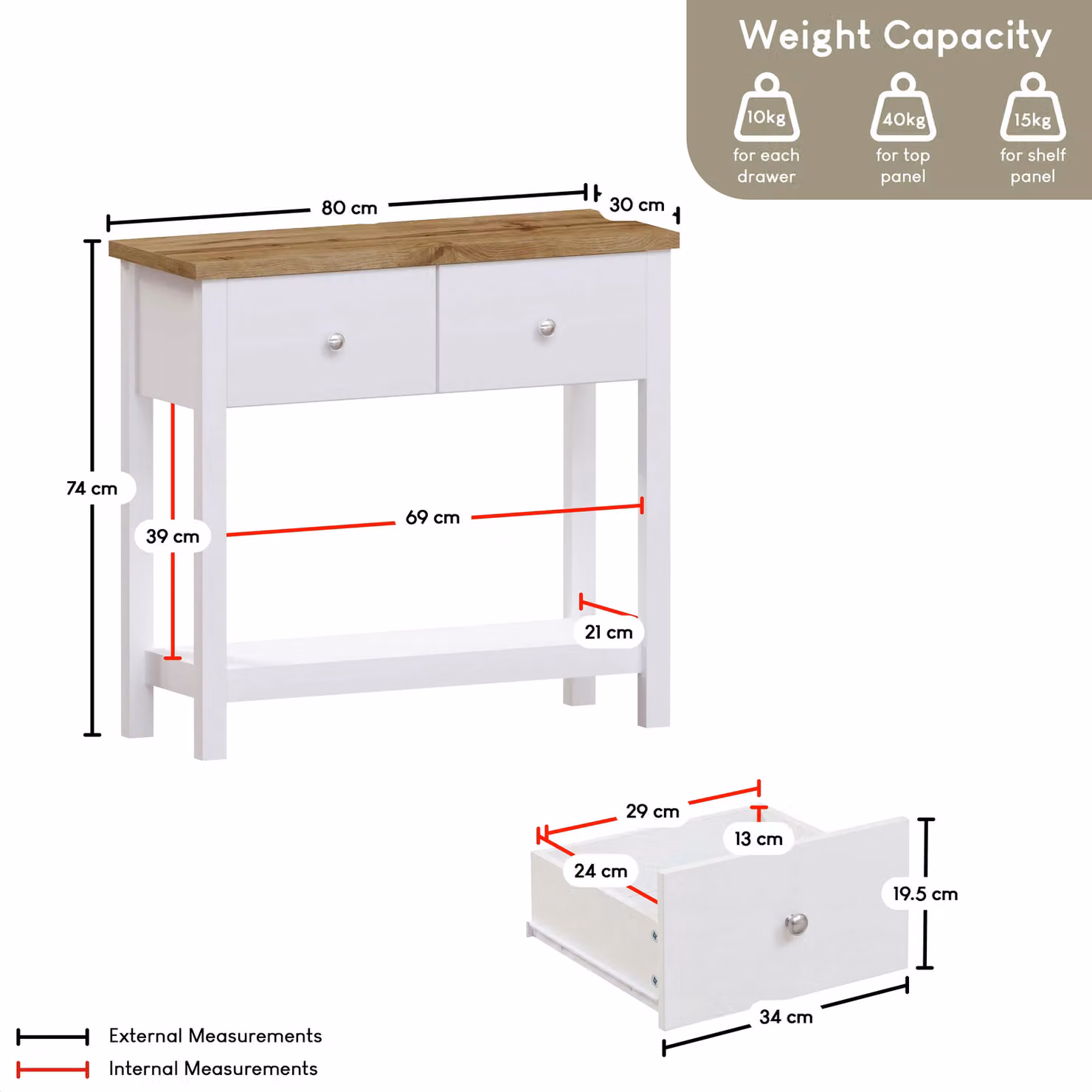 Vida Designs Arlington 2 Drawer Console Table Storage Organiser in White – 2