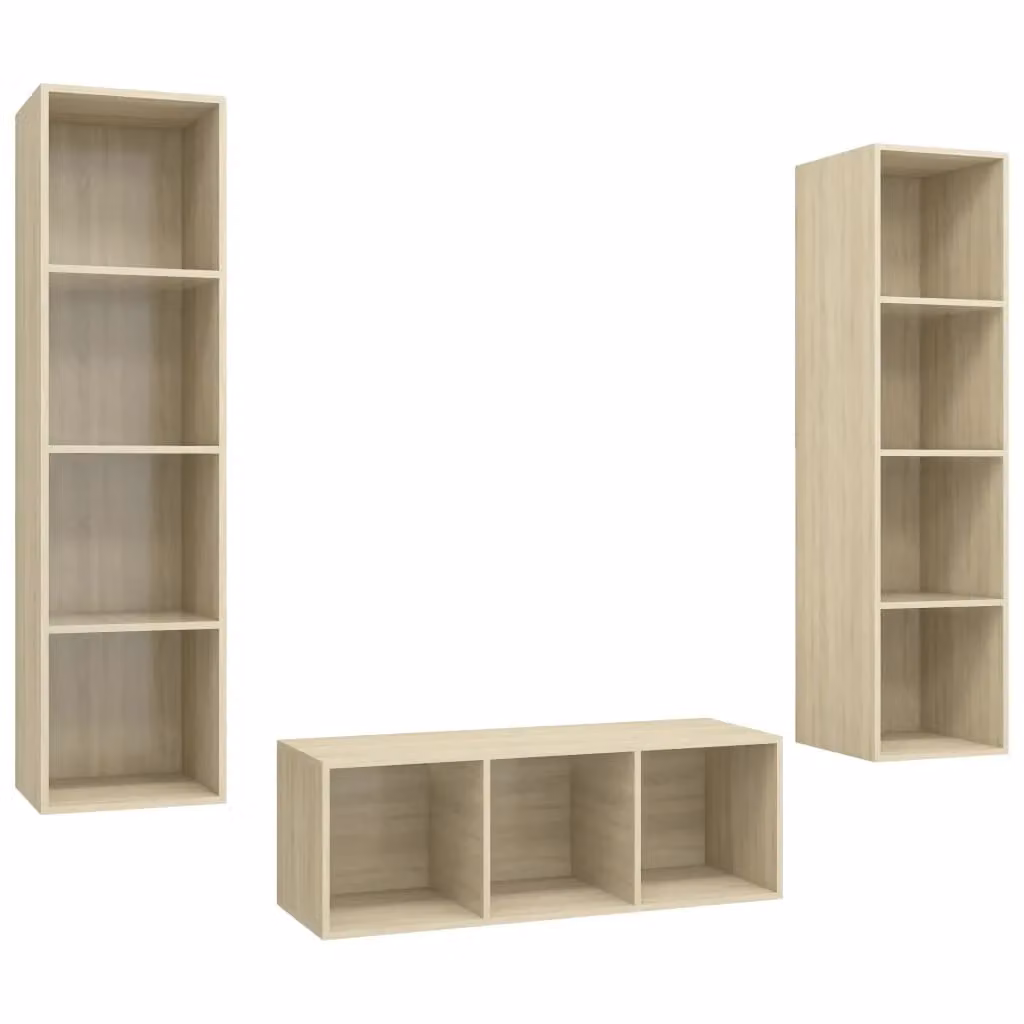 Berkfield Home 3 Piece Sonoma Oak TV Cabinet Set in Brown and Beige – 2