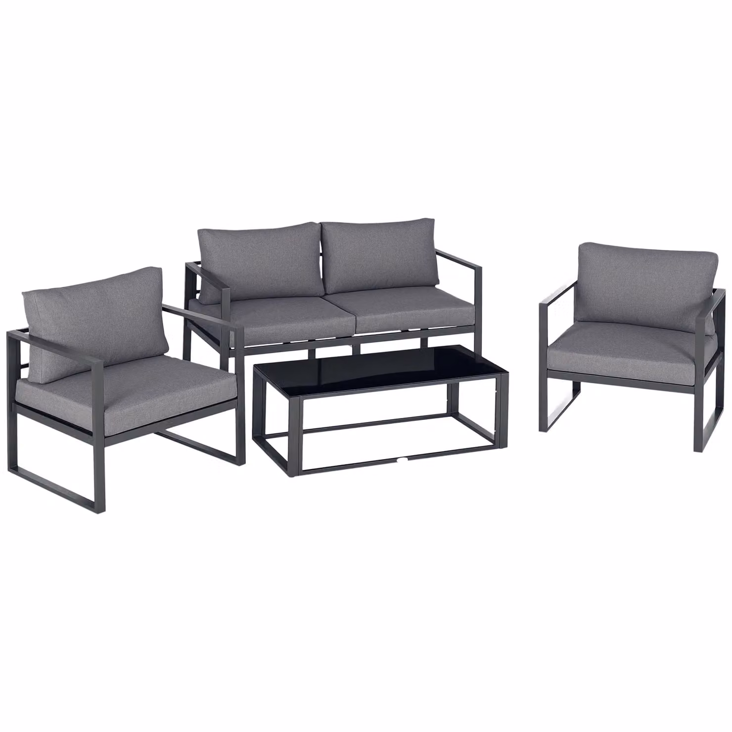 Outsunny 4 Piece Grey Garden Furniture Set with Upholstered Cushions and Powder Coated Aluminium Frame – 7