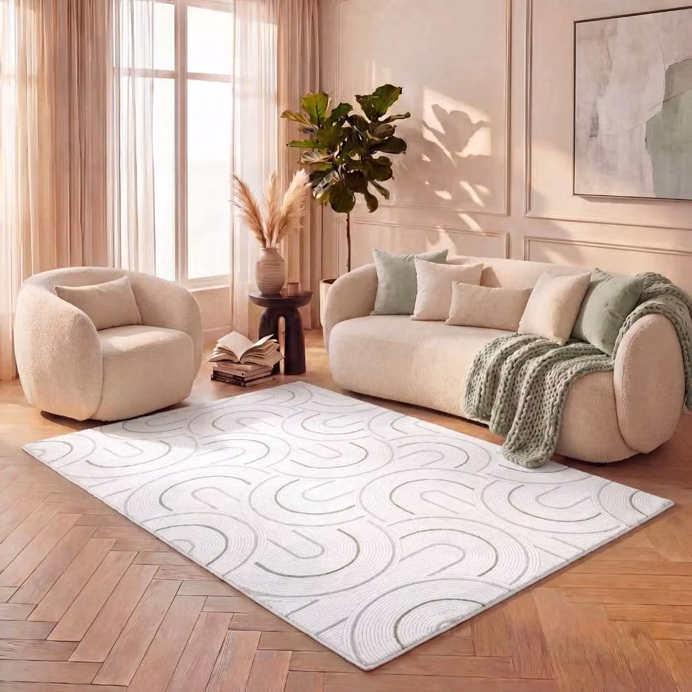 THE RUGS Carmel Modern Arch Design Soft Pile Area Rug, Green and White, W: 200 cm, L: 290 cm – 4