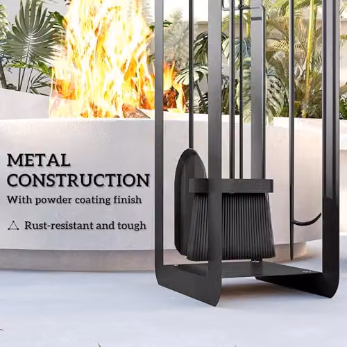 Outsunny 5 Piece Metal Fireplace Companion Set with Brush Stand in Black – 4