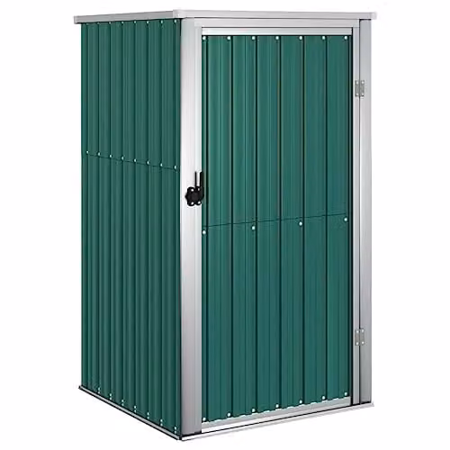 vidaXL Green Galvanised Steel Garden Tool Shed with Single Door, W/D/H: 88 x 89 x 161 cm