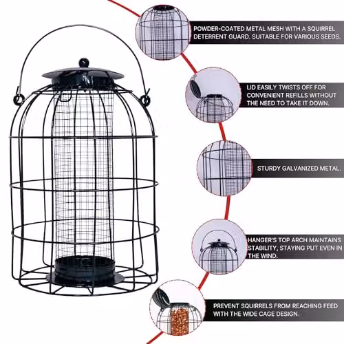 Samuel ALEXANDER Pack of 4 Black Metal Wild Bird Hanging Nut Feeders with Squirrel Guard – 6
