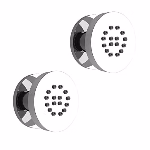 Nes Home 2 Pack Round 55mm Shower Massage Body Jets in Solid Brass and Chrome Metallic Silver
