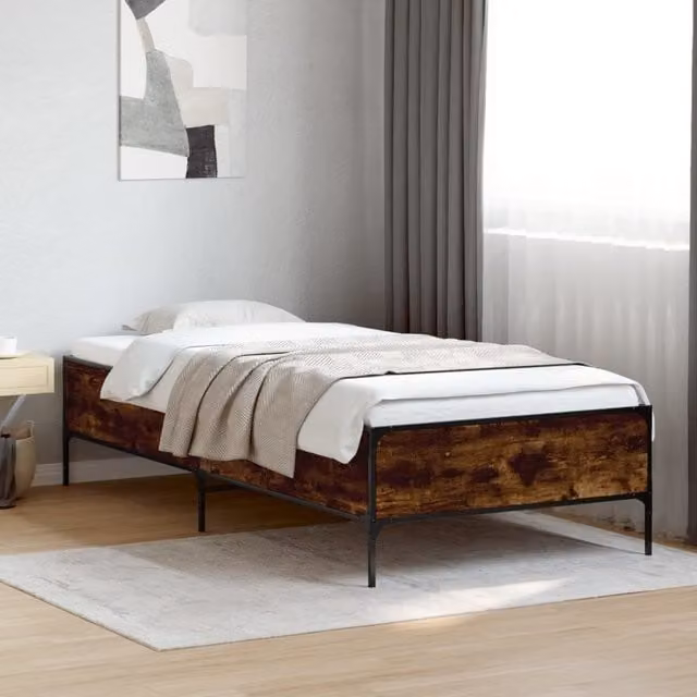 Berkfield Home Small Single Bed Frame in Smoked Oak Brown, W: 75 cm x L: 190 cm – 1