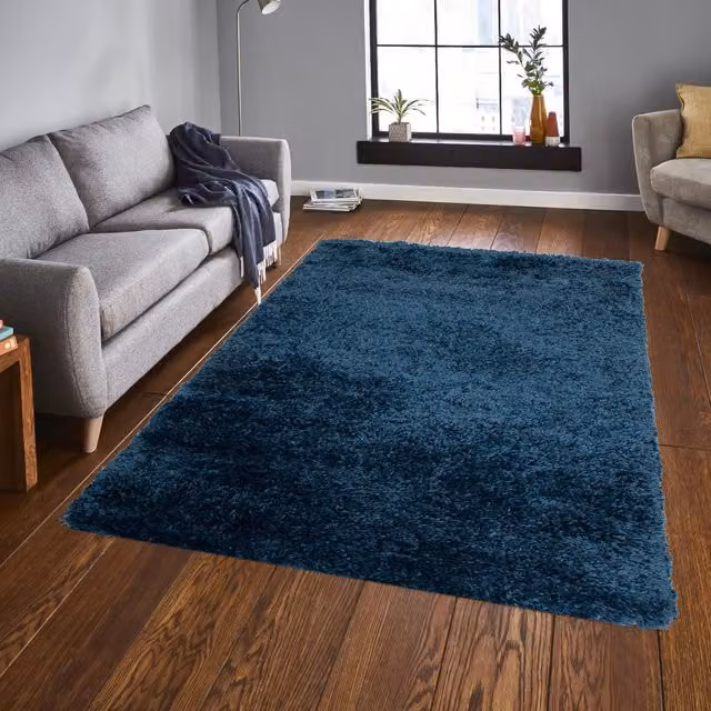 Roseley Modern Shaggy Rug in Blue, Width: 110 cm