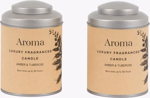 Perch & Parrow Luma Tin Candles in Amber and Tuberose, Set of 2, Beige