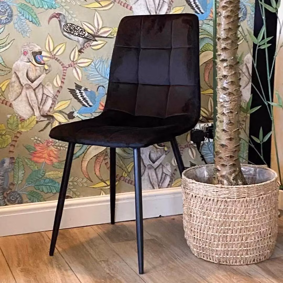 M S L Black Velvet Fabric Dining Chair with Metal Legs, W: 44 cm, D: 52 cm, H: 86 cm – 4